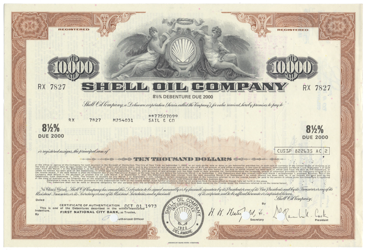 Shell Oil Company Bond Certificate