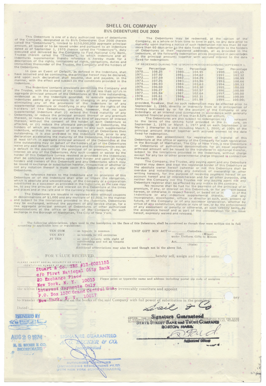 Shell Oil Company Bond Certificate