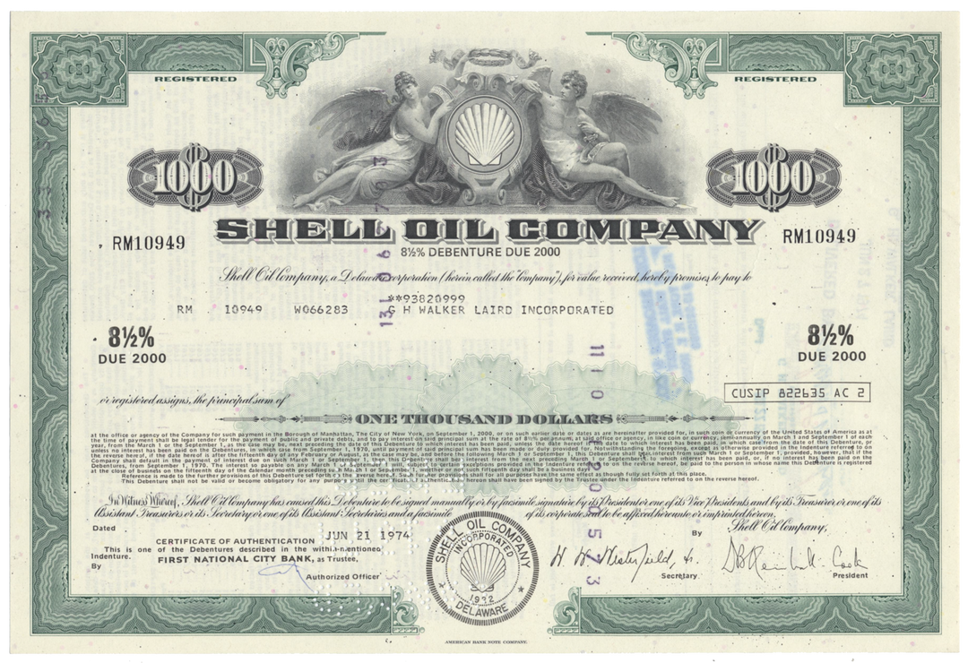 Shell Oil Company Bond Certificate