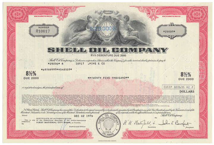 Shell Oil Company Bond Certificate