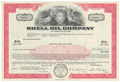 Shell Oil Company Bond Certificate