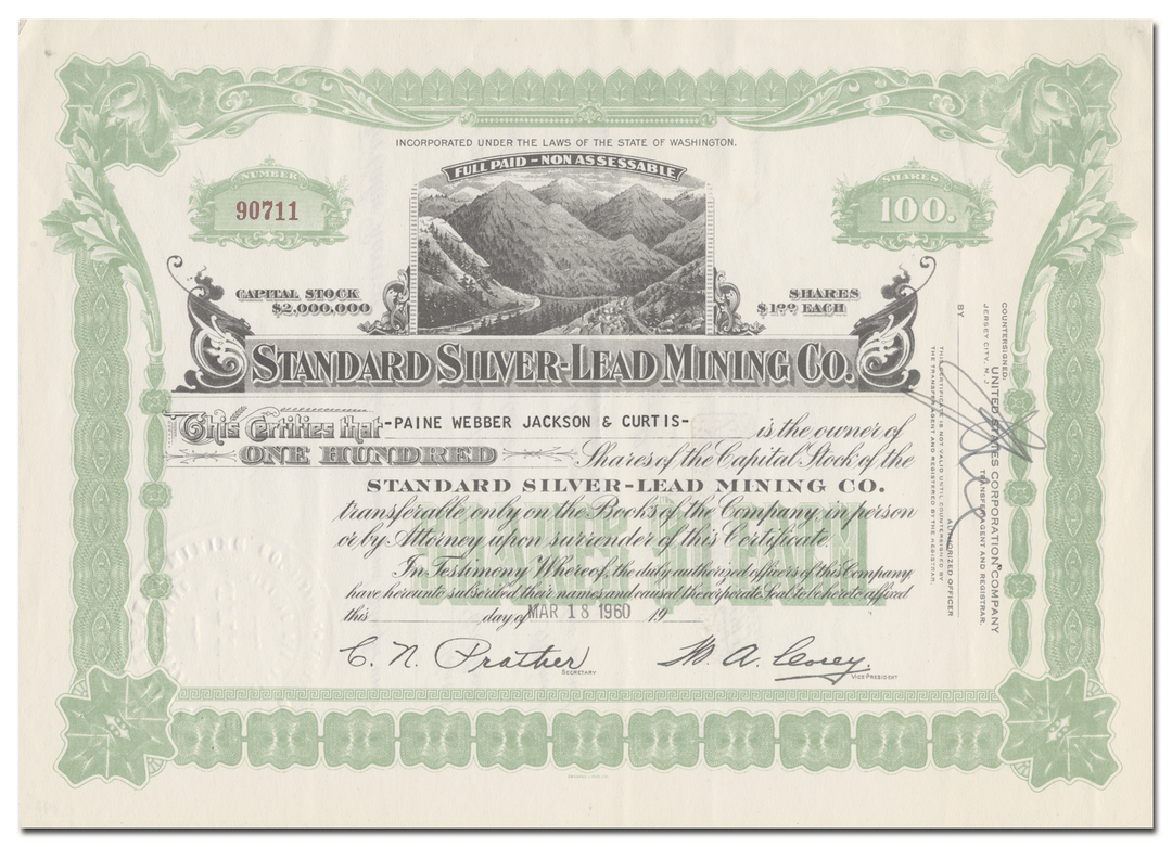 Standard Silver-Lead Mining Co. Stock Certificate