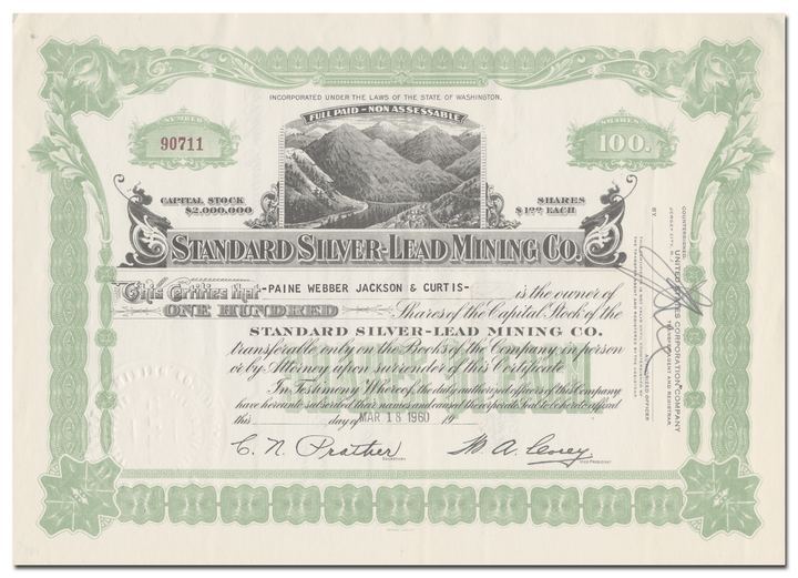 Standard Silver-Lead Mining Co. Stock Certificate