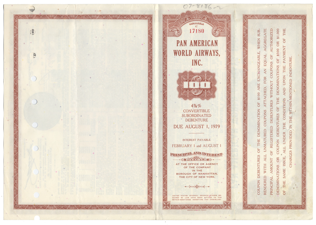 Pan American World Airways, Inc. Bond Certificate