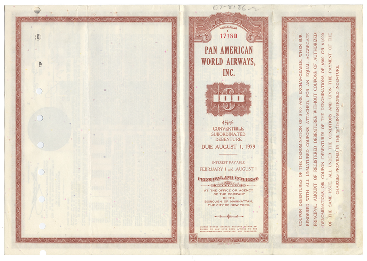 Pan American World Airways, Inc. Bond Certificate