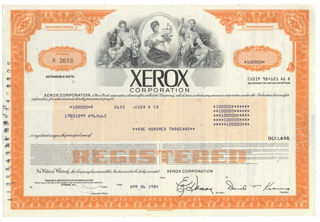 Xerox Corporation Bond Certificate