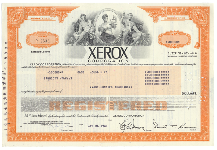 Xerox Corporation Bond Certificate