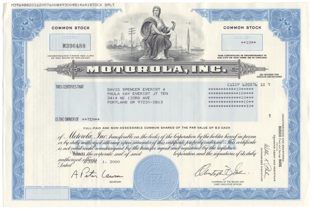 Motorola, Inc. Stock Certificate