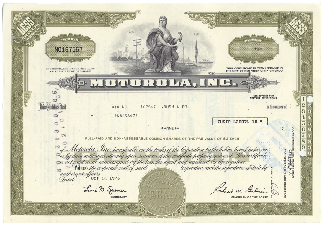 Motorola, Inc. Stock Certificate