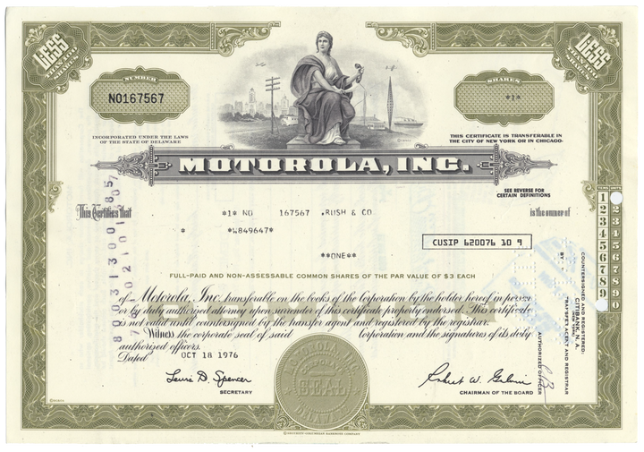 Motorola, Inc. Stock Certificate