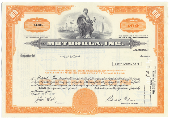 Motorola, Inc. Stock Certificate