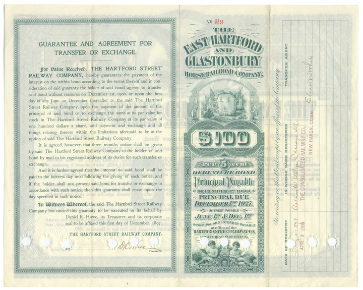 East Hartford and Glastonbury Horse Railroad Company Bond Certificate