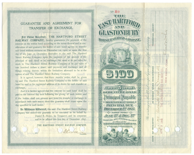East Hartford and Glastonbury Horse Railroad Company Bond Certificate