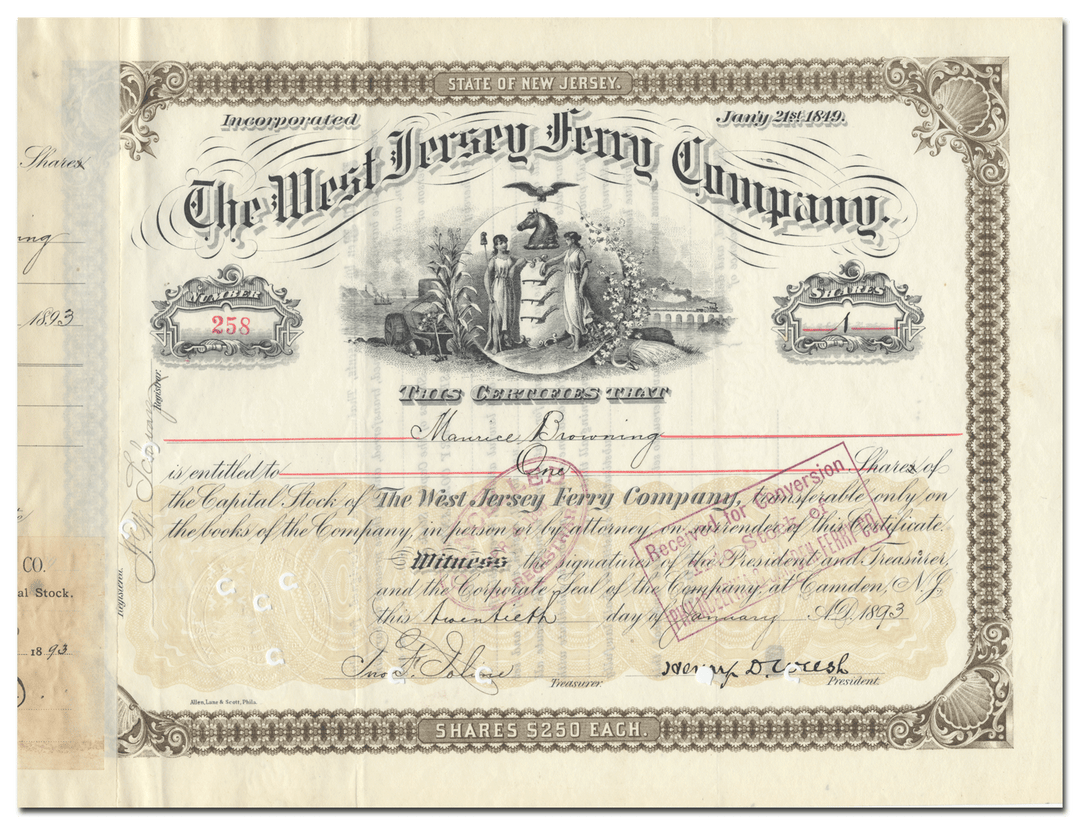 West Jersey Ferry Company Stock Certificate