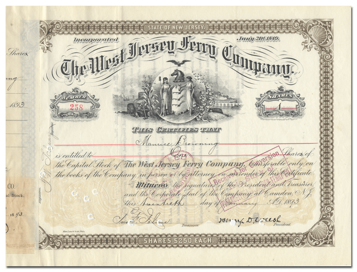 West Jersey Ferry Company Stock Certificate