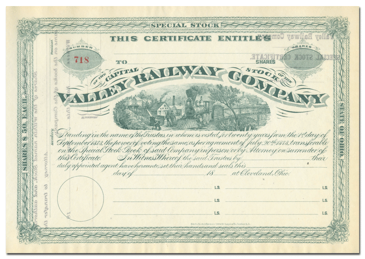 Valley Railway Company Stock Certificate