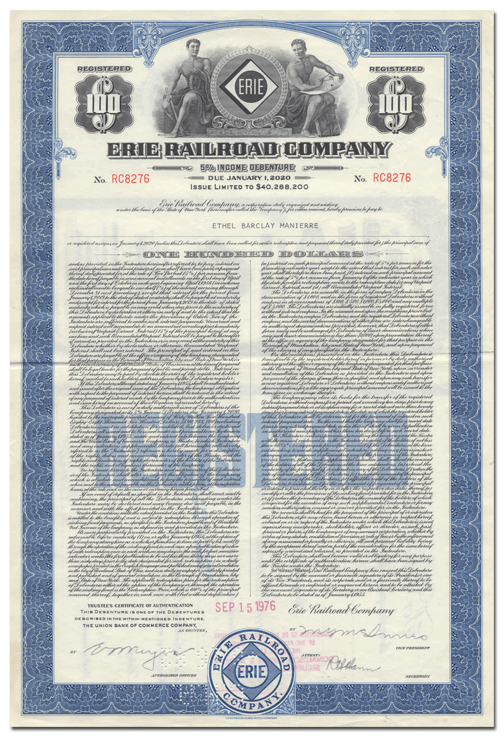 Erie Railroad Company Bond Certificate