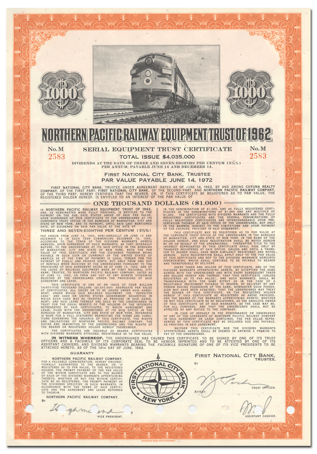 Northern Pacific Railway Company Bond Certificate