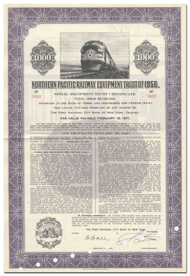 Northern Pacific Railway Company Bond Certificate