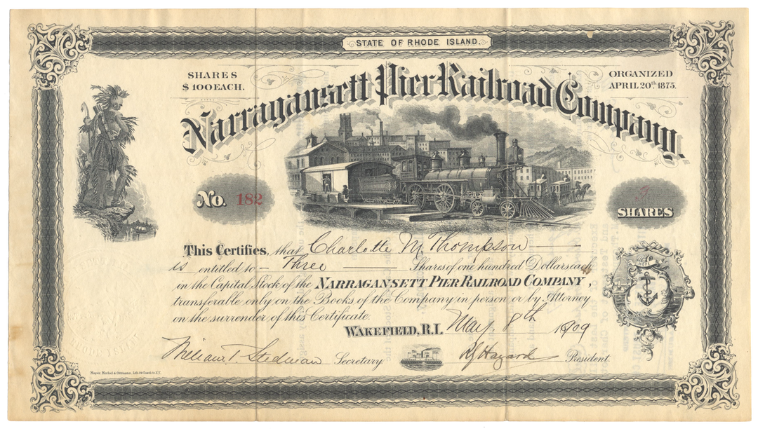 Narragansett Pier Railroad Company Stock Certificate