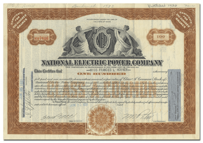 National Electric Power Company Stock Certificate