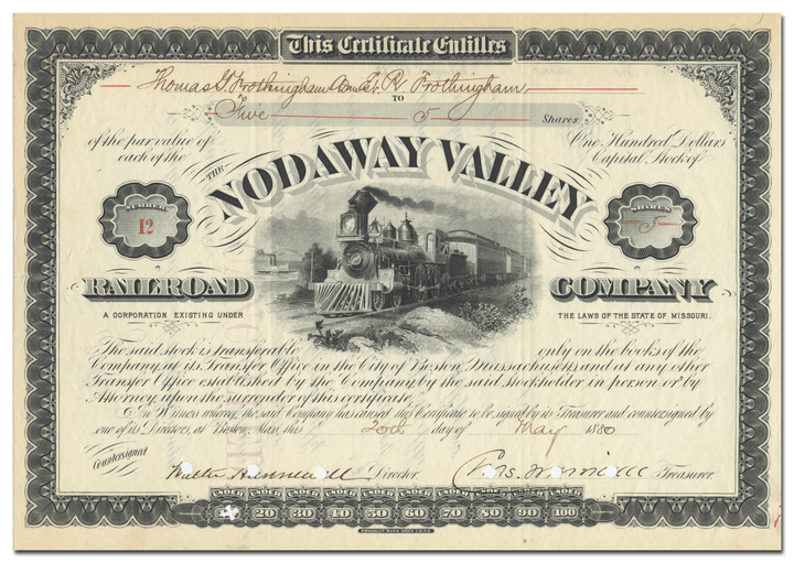 Nodaway Valley Railroad Company Stock Certificate