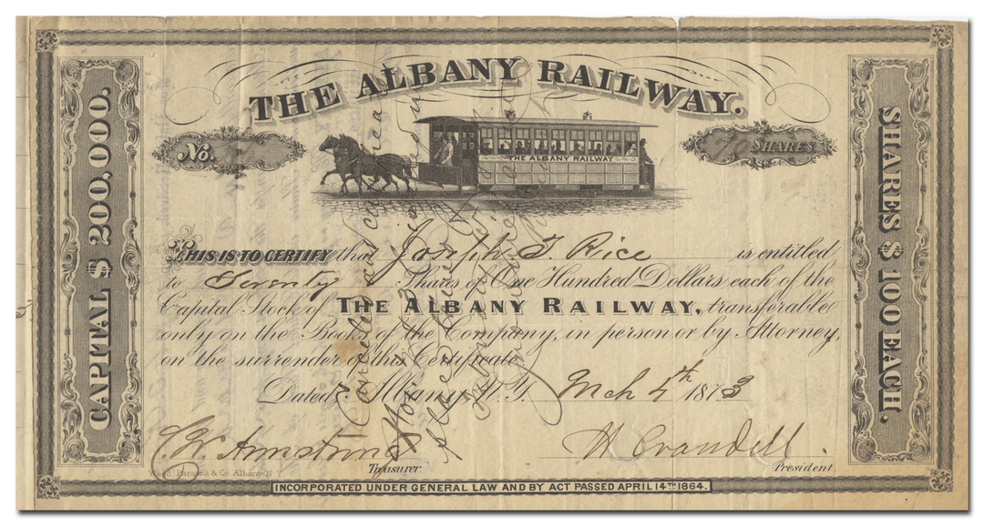 Albany Railway Stock Certificate