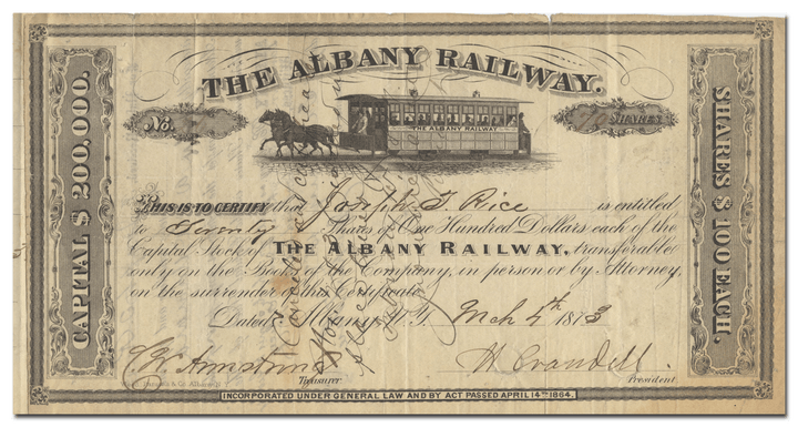 Albany Railway Stock Certificate