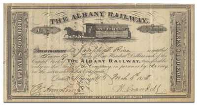Albany Railway Stock Certificate