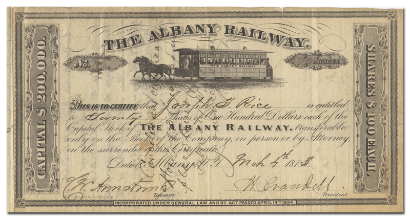 Albany Railway Stock Certificate