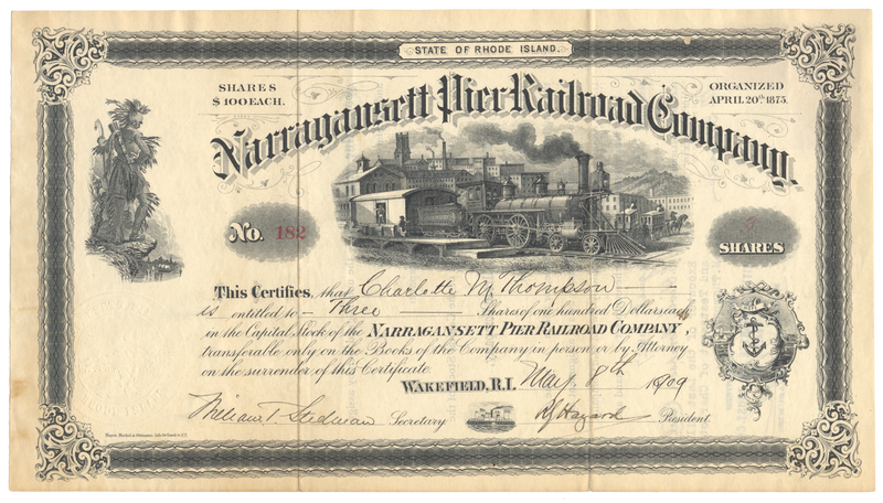 Narragansett Pier Railroad Company Stock Certificate