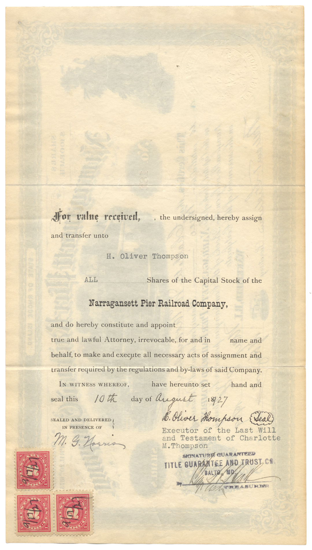 Narragansett Pier Railroad Company Stock Certificate