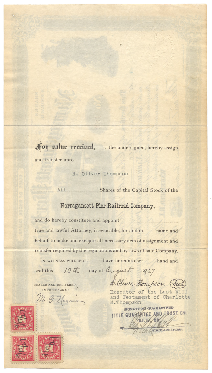 Narragansett Pier Railroad Company Stock Certificate