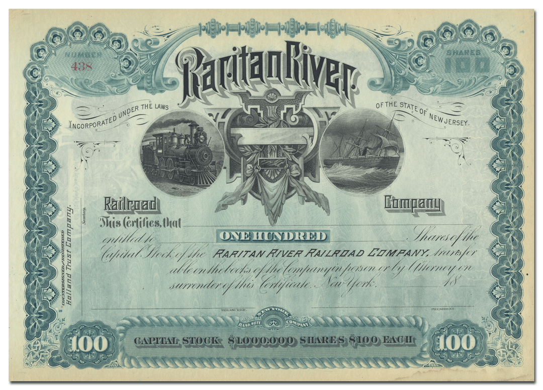 Raritan River Railroad Company Stock Certificate