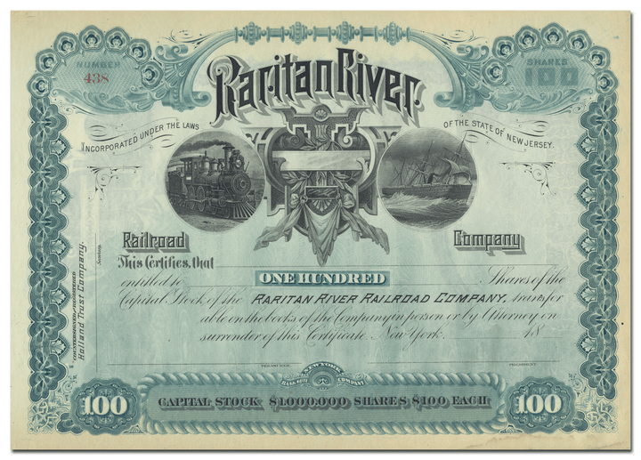 Raritan River Railroad Company Stock Certificate