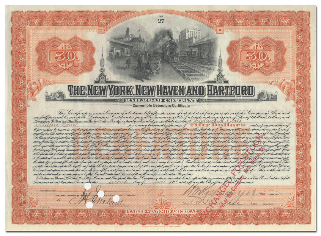 New York, New Haven and Hartford Railroad Company Bond Certificate