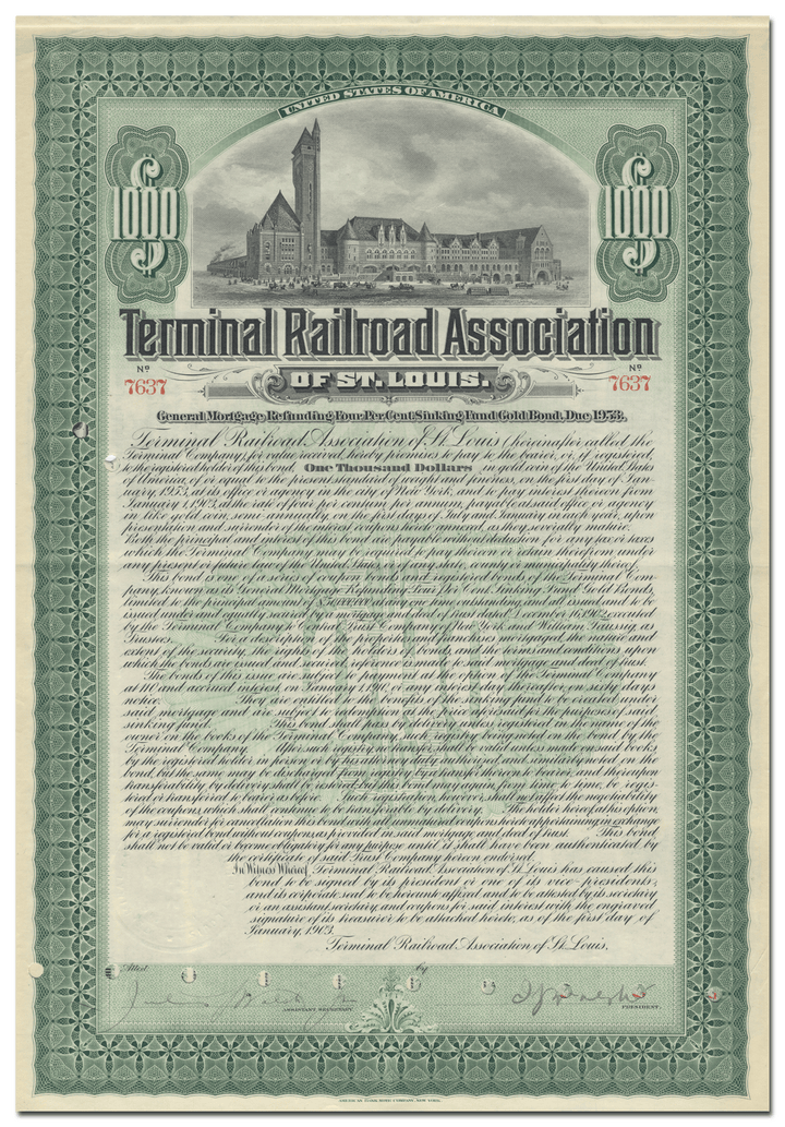 Terminal Railroad Association of St. Louis Bond Certificate