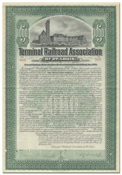 Terminal Railroad Association of St. Louis Bond Certificate