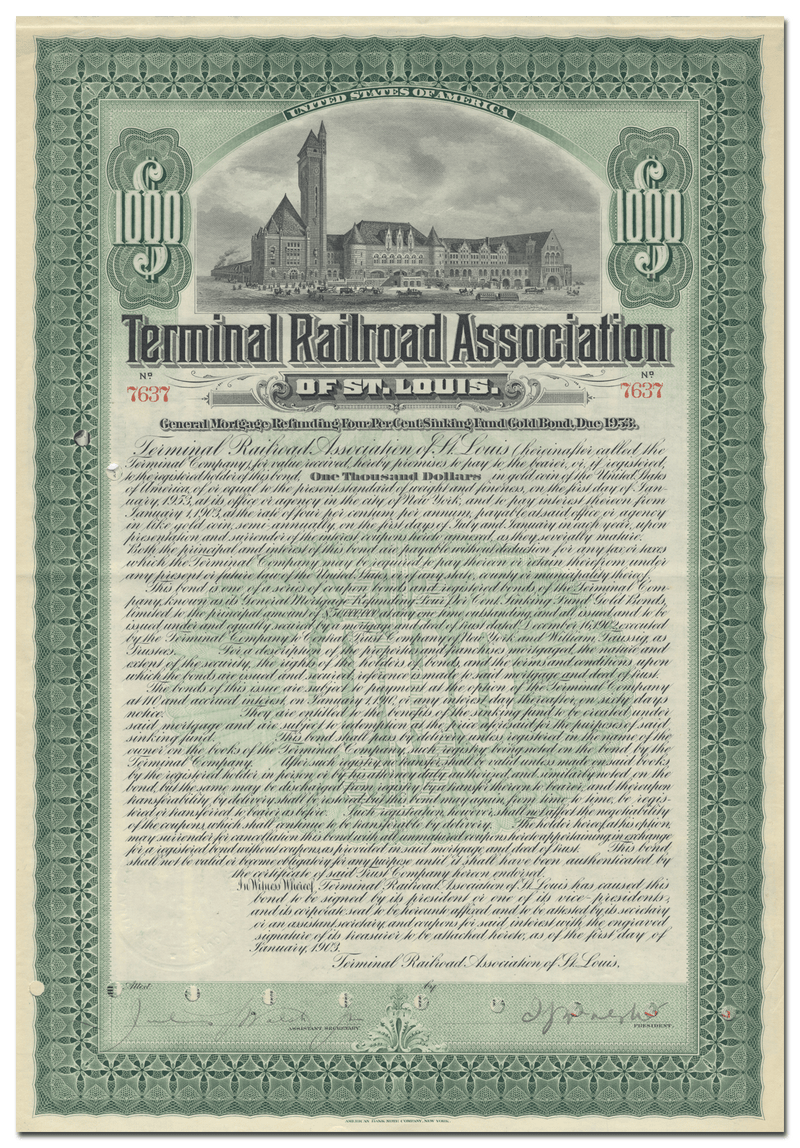 Terminal Railroad Association of St. Louis Bond Certificate