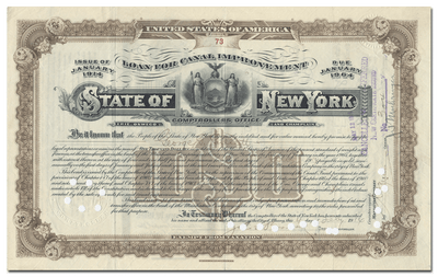 State of New York Canal Improvement Bond Certificate
