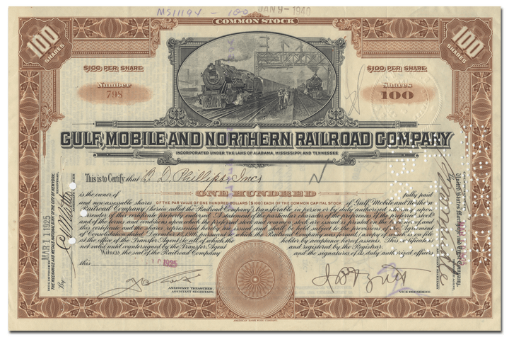 Gulf, Mobile and Northern Railroad Company Stock Certificate