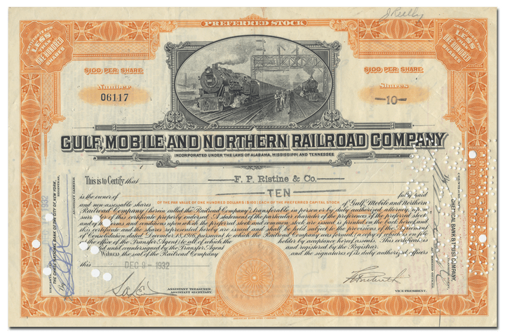 Gulf, Mobile and Northern Railroad Company Stock Certificate