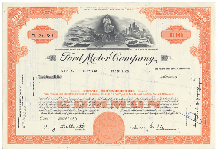 Ford Motor Company Stock Certificate