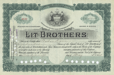 Lit Brothers Stock Certificate