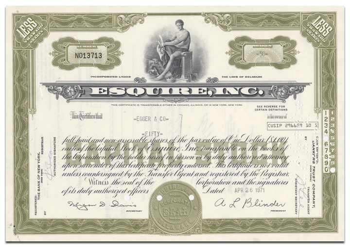 Esquire, Inc. Stock Certificate