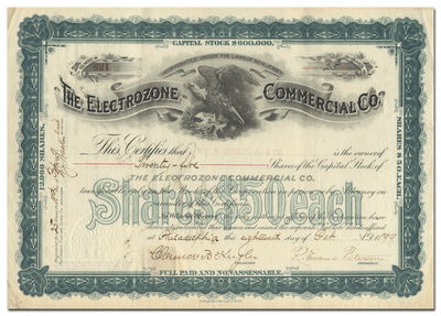Electrozone Commercial Co. Stock Certificate