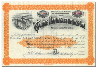 Towle Manufacturing Company Stock Certificate