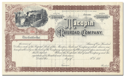 Macopin Railroad Company Stock Certificate