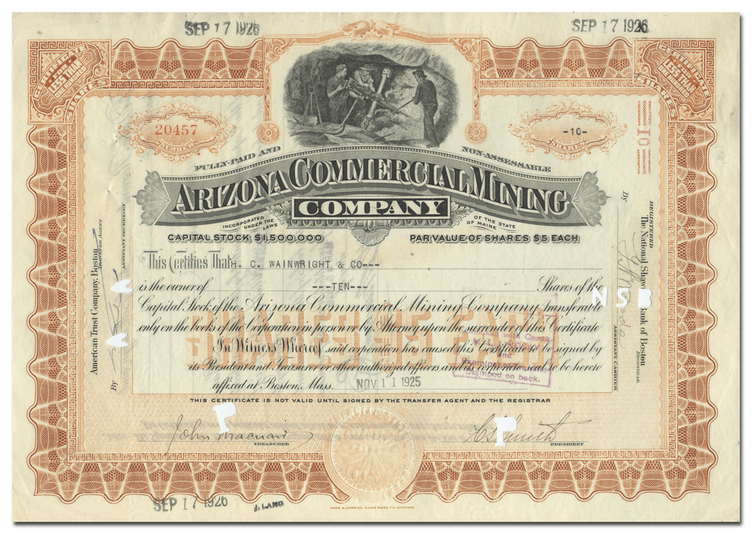 Arizona Commercial Mining Company Stock Certificate