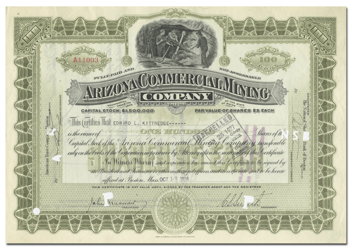 Arizona Commercial Mining Company Stock Certificate